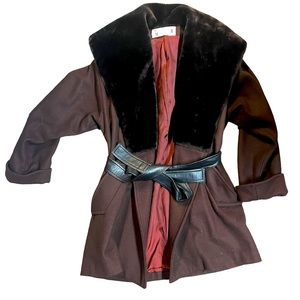 Vintage brown faux fur collar coat